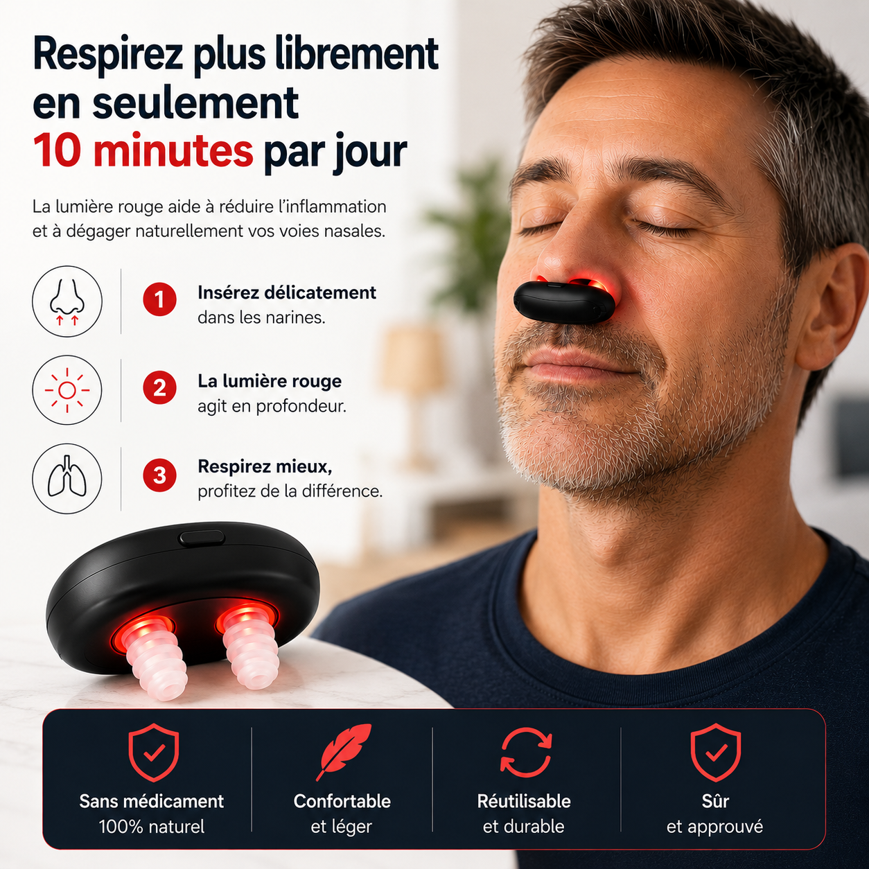 Nexora Flow™ — Lumière rouge 660 nm pour le confort nasal